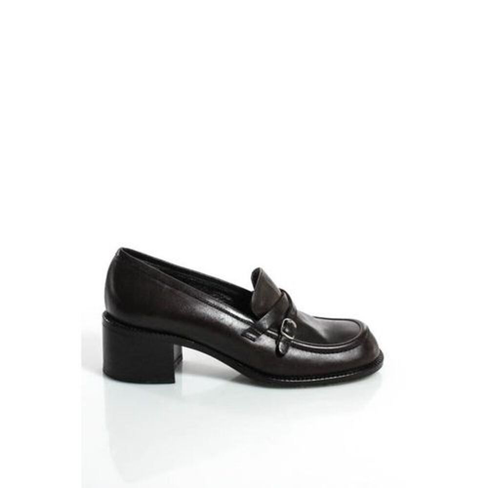 BARNEY'S NEW YORK Dark Brown Leather Silver Tone Buckle Detail Clogs Sz 36 6 - Picture 4 of 7